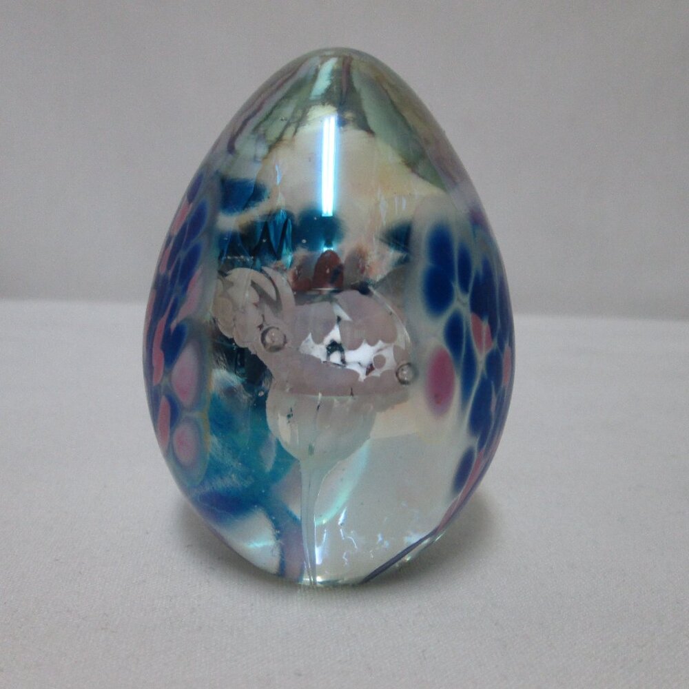 Vines Vintage Paperweight figurine Art Glass egg blue pink white 3" tall - Picture 2 of 8